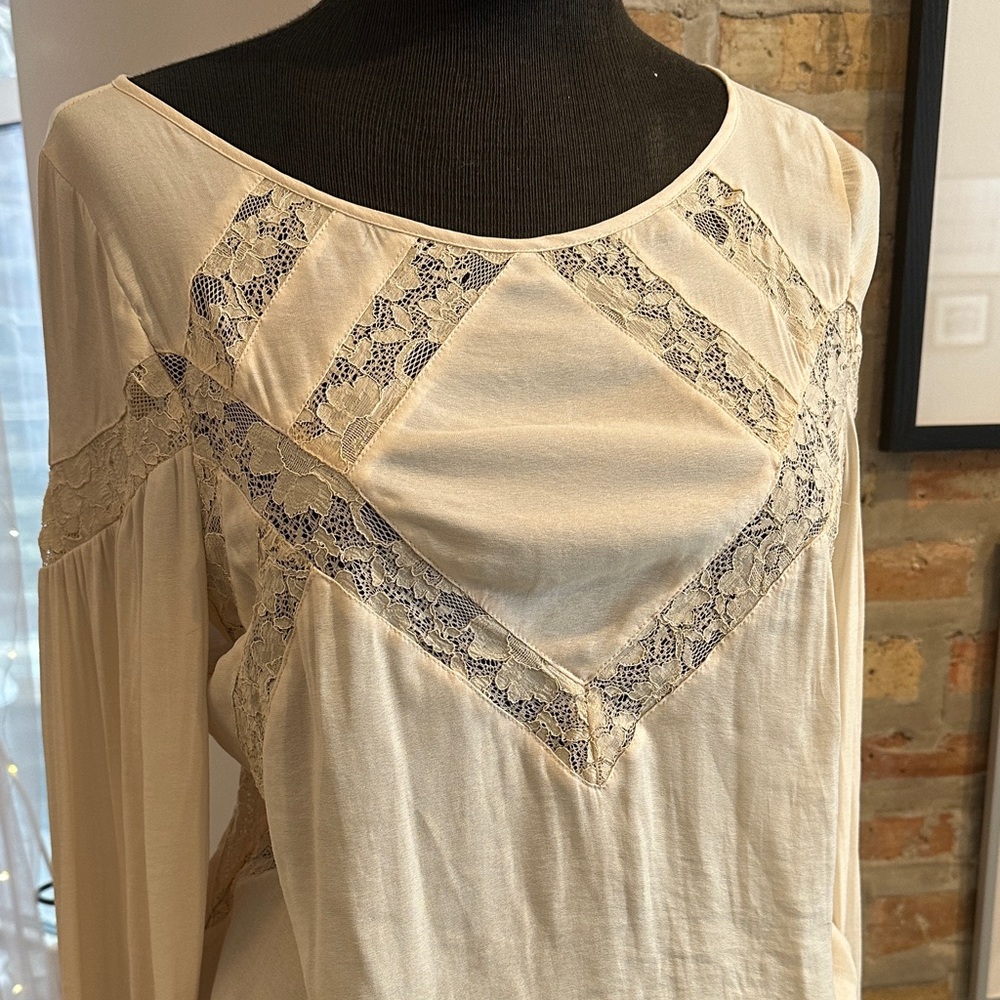 Free People Cream Lace Detail Blouse - Picture 2 of 6
